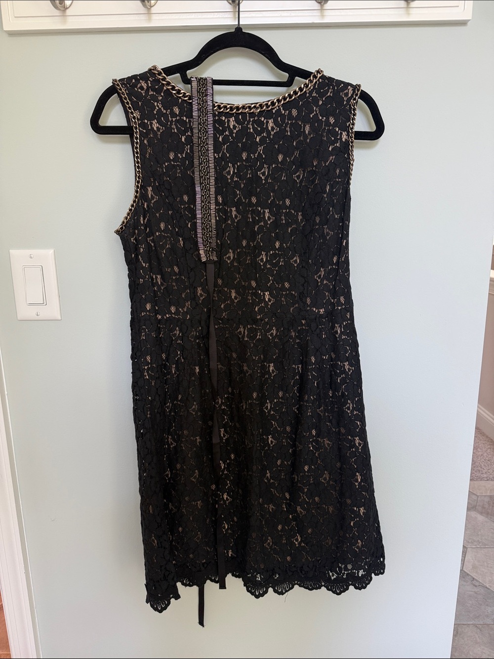 Black Lace Dress with Chain Trim